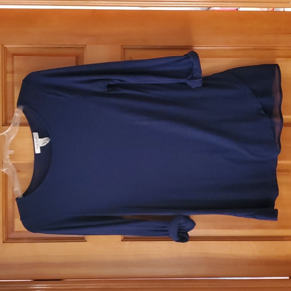 WHBM Navy Boatneck Tab Sleeve Shirt with Sheer Panel size medium - Picture 2 of 11